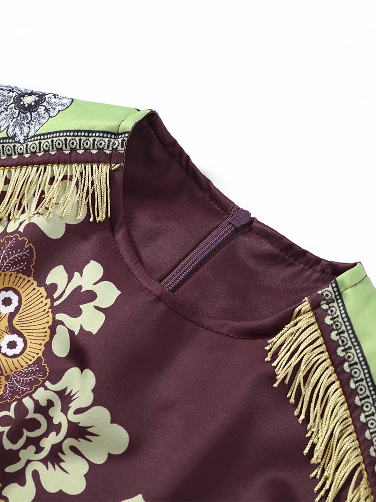 Fashion Tassel Patchwork Floral Printed Dresses Elegant Sleeveless Female Irregular Dresses 2026 Summer Lady Beach Party Robes