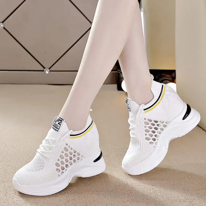 Shoes for Women The New Fashion White Sport  Summer 2022 Casual Breathable Hollow Out Platform Sneakers Comfortable High Heels