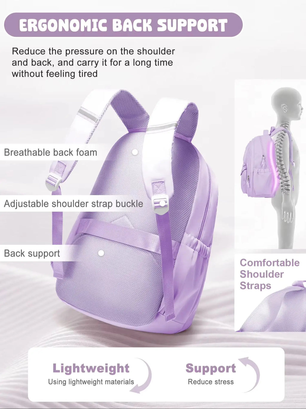 Girls School Bags Kids Backpack with Fridge Door, Elementary School Backpack, Lightweight School Backpack for Girls Ages 8-10