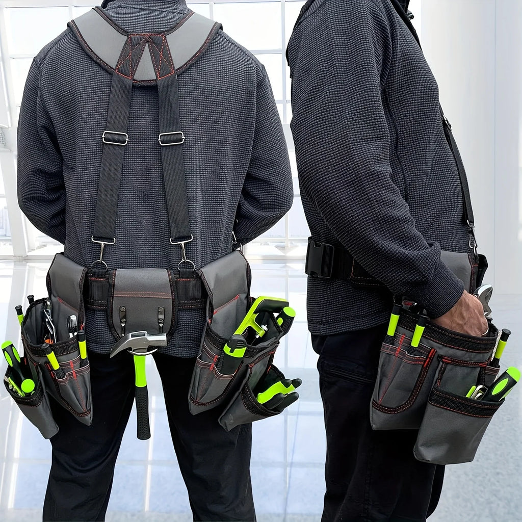 Tool Belt for Men, 32 to 66 Inches Adjustable Tool Belt with Suspenders for Electricians, Carpenters, Construction Workers