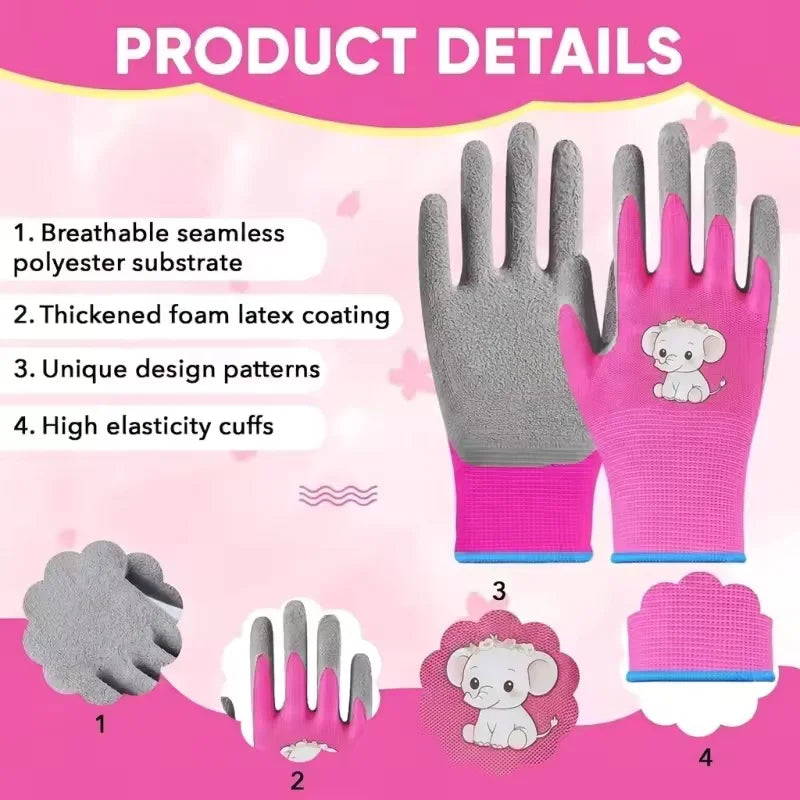 Kids Gardening Work Gloves Toddler Children Soft Rubber Coated Yard Safety Gloves for Boys Girls Youth Indoor Outdoor Play & DIY