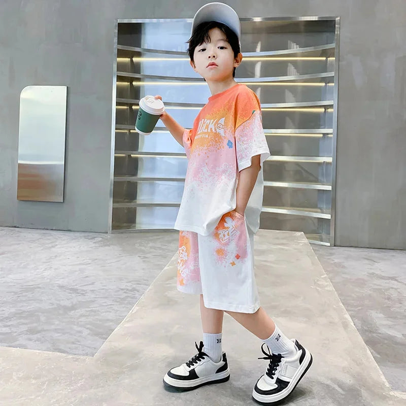 Boys Sports Suit Summer Basketball Sets New Children's Fashion Outfit Kids Short-Sleeved Top Shorts 2 Piece 2-14 Years Old