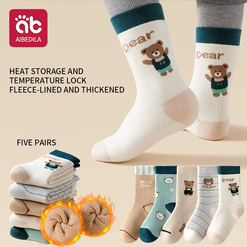 5 Pairs Baby Children's Socks Cartoon Winter Warm Animal Kids Sock Cute Boy Toddler Thickening Socks 1-12 Years