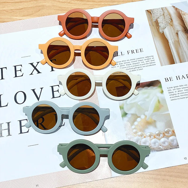 Korean Children's Sunglasses Retro Solid Round Frame Small Face Sunglasses Ultraviolet-proof Convenience Glasses Kids Glasses