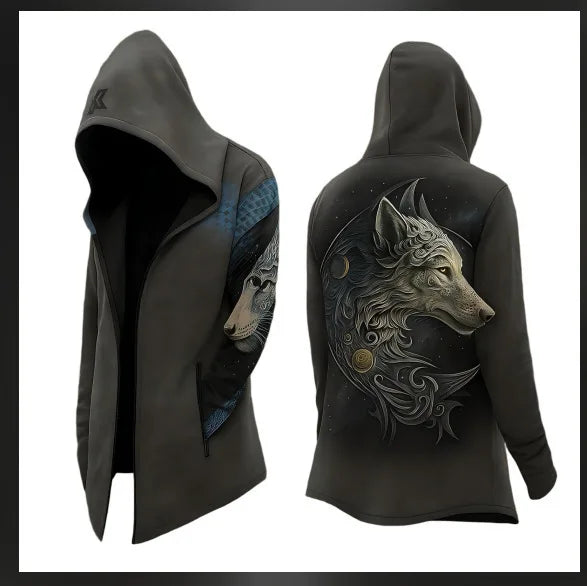 New style hoodie2025Cross-border European and American Style Men's Hoodie Cardigan Tough Guy No Zipper Printed Halloween Hooded