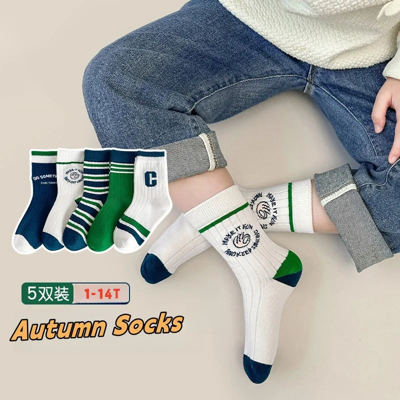 5 Pairs Children's Socks Spring Autumn Socks Kids Boys Cotton Socks Baby Cartoon Pattern Medium Sock