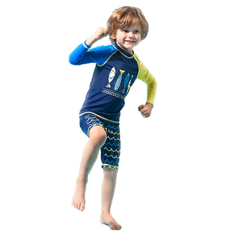 2025 Boys Girls Swimwear 3 to 4 5 6 7 8 9 10 11 12 Years Toddler Summer Cute Swimsuit Long Sleeve Kids 2piece Set Surf Beachwear
