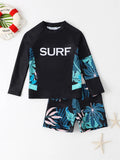 Boy Swimsuit 2026 New Leaves Print Long Sleeve Children Swimwear Summer Two Piece Kids Beach Wear Swimming Bathing Suit Boys Men