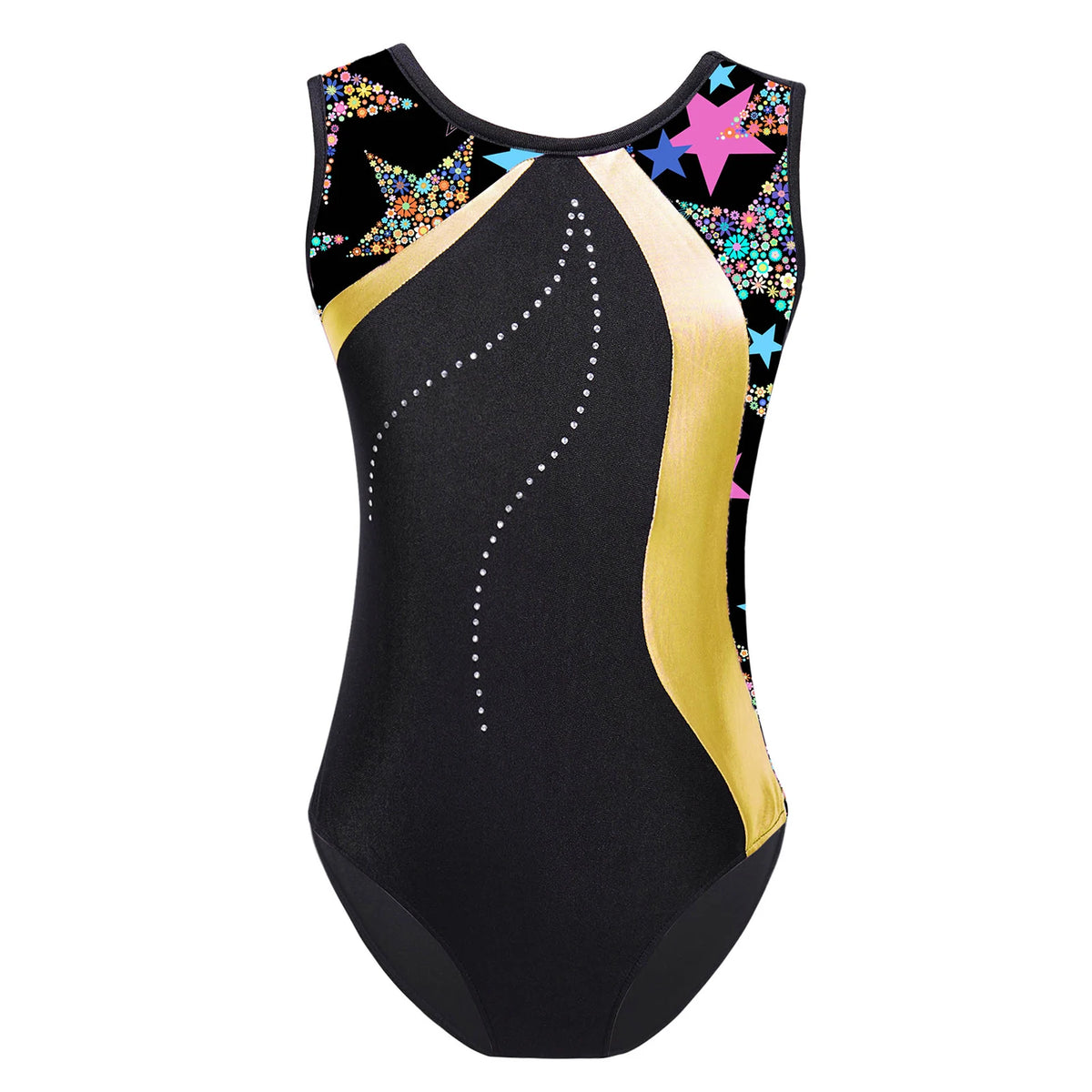 Kids Girls Gymnastics Swimsuit for Dancing Ballet Dancewear Metallic Shiny Leotard Print Asymmetrical Shoulder Strap Bodysuit