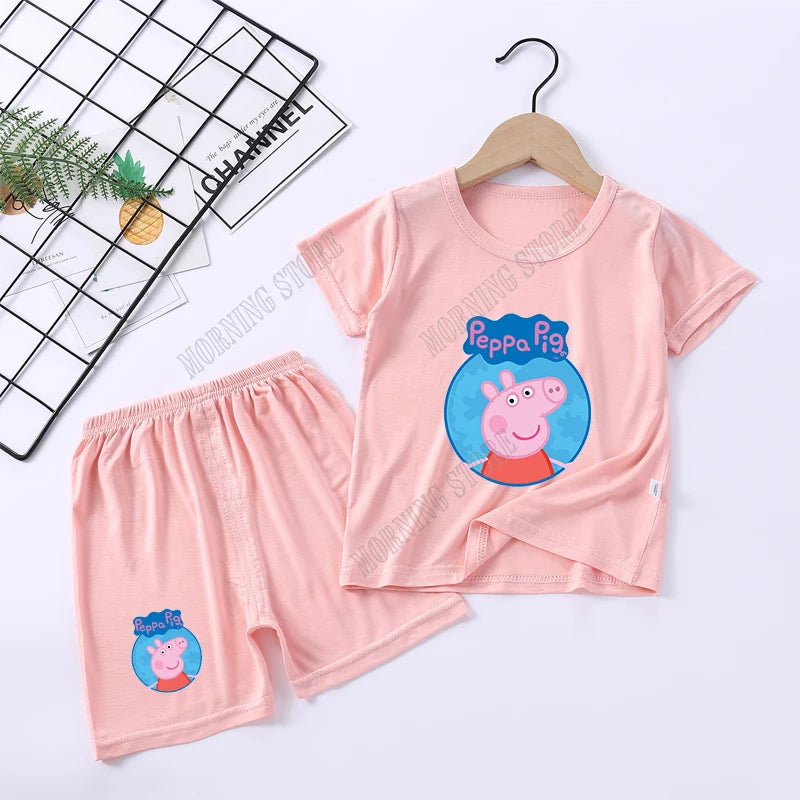 Peppa Pigs Children Pyjamas Sets Cartoon Girls boys Sleepwear Short Sleeved Clothes Kid Pajamas Set Baby Shirt Tops Clothing