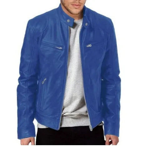 Men Coats Pu Jackets Thick Warm Coat Stand Collar Full Sleeve Zipper Jacket Open Stitch Casual Regular Autumn Winter 2024