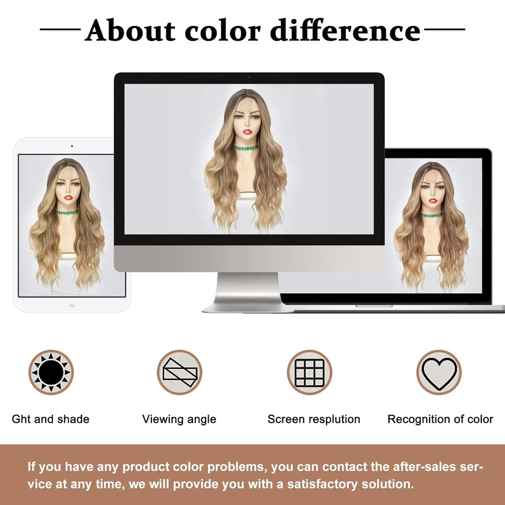 Synthetic Long Lace Wavy Wig for Women 26 Inch Middle Part Curly Natural Looking Heat Resistant Fiber for Daily Party Christmas