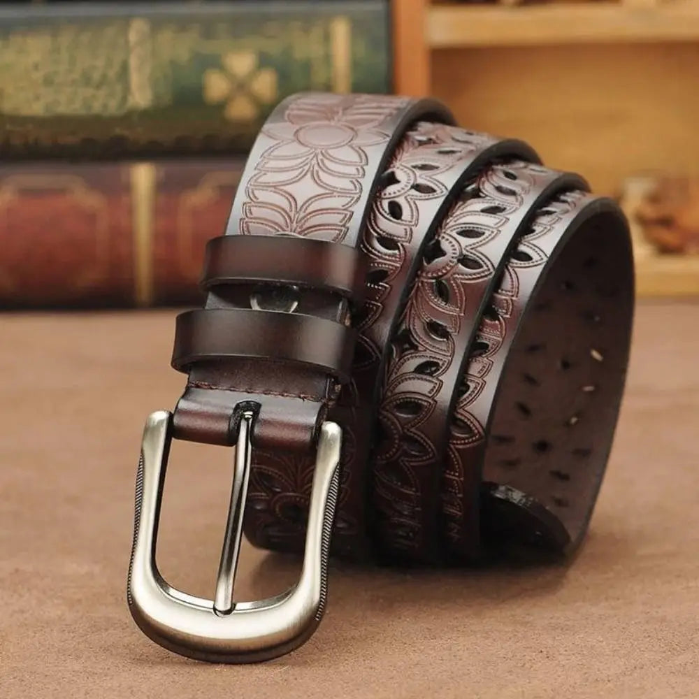 Women Leather Belts for Woman Belt Vintage Pin Buckle Strap Jeans Hollow Belt