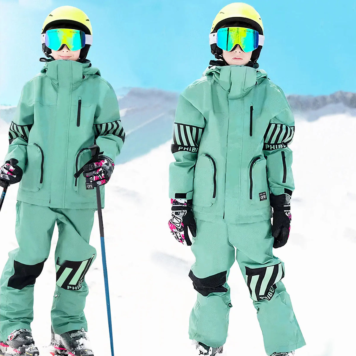 Girls Boys Snowboarding Wear,Children's Snowsuits,2-Piece Skiing Jacket Pants,Winter Waterproof Windproof Fleece Kids Ski Coat