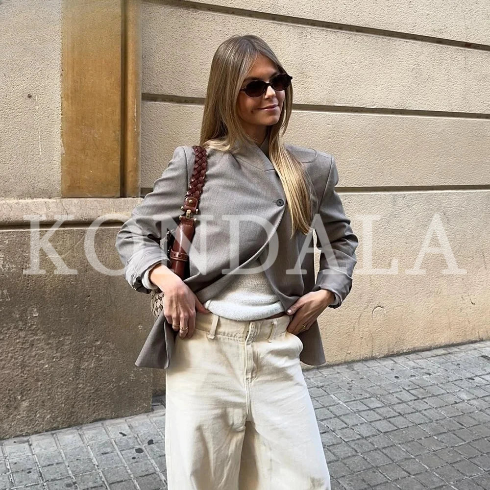 KONDALA 2026 Spring Summer Women Going Out Blazers Fashion Half High Collar Elegant Luxury Casual Ladies Chic Blazers