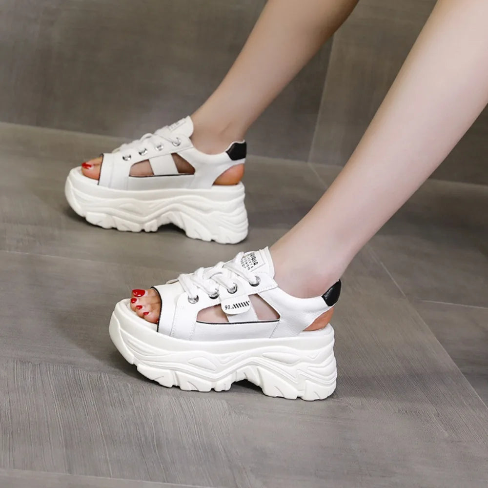 Sports Sandals for Women 2026 Summer High Heels Soft Bottom Retro Wind Fish Mouth Shoes Hollow Out 8cm Strap Sandals for Womens