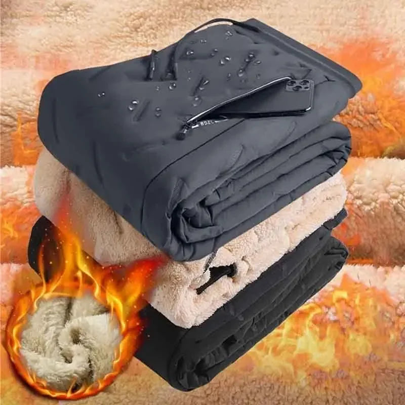 Men's Winter Sweatpants Plush Thick Fleece Lambswool Thermal Casual Waterproof Windproof Warm Cotton Trousers