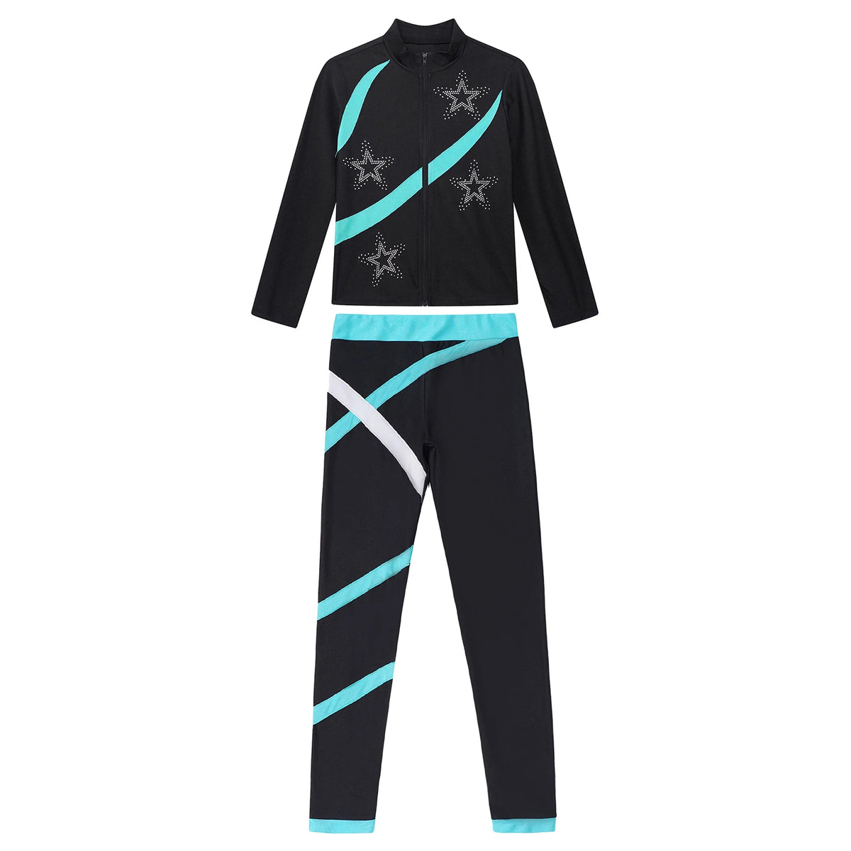 Kids Girls Sports Set Long Sleeve Zipper Sweatshirt with Leggings Children's Sport Suits for Workout Skating Gymnastics Outfits
