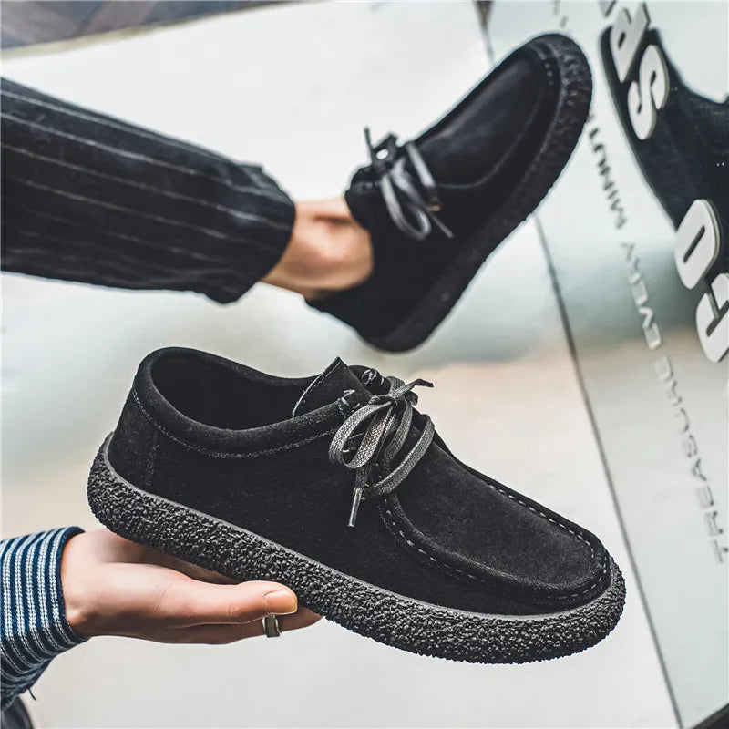 Fashion Loafers for Men's Suede Leather Casual Shoes Lace-up Men Light Comfortable Driving Flats Mens Outdoor Oxfords Shoes
