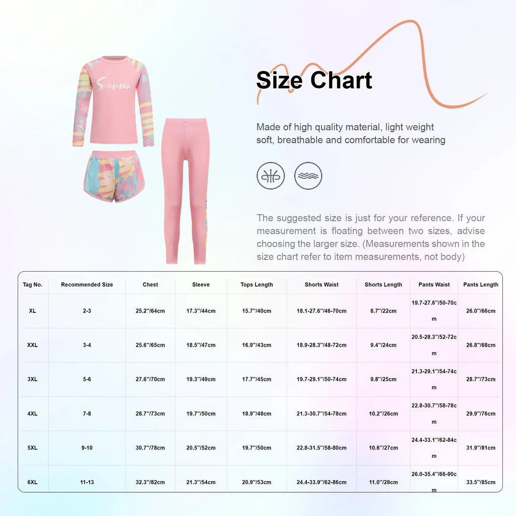 Kids Girls Swimsuit Swimwear Outfits Top Shorts and Pants Beachwear Pool Beach Sun Protection Pool Party Rash Guard Bathing Sets