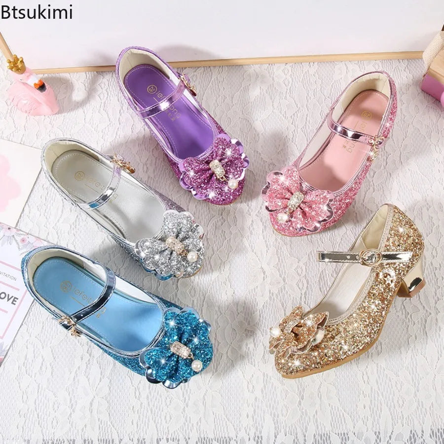 New Spring and Autumn Girls' High Heels Princess Dance Shoes Girls' Children's Shoes Shining Soft Leather Fashion Party Wedding
