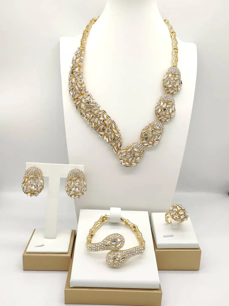 Fashion Jewelry Sets for Women Crystal Necklace 18k Gold Plated Luxury Design Bridal Wedding Bracelet Ring Earrings Trend 2025