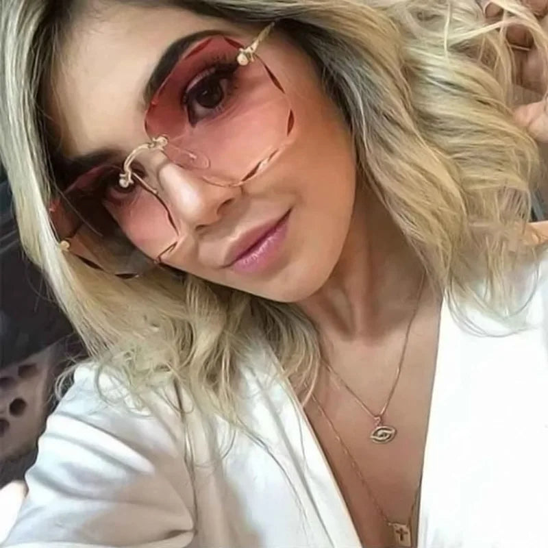 Sunglasses For Women ladies Rimless Sun glasses Diamond cutting Lens Brand Designer Ocean Shades Vintage female glasses eyewear