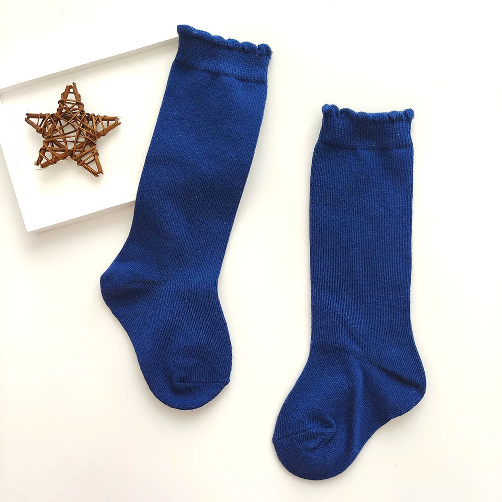 New Kids Knee High Socks Baby Girls Boys Flat Long Sock Soft Cotton Solid Color Children Stockings For 0-7 Years