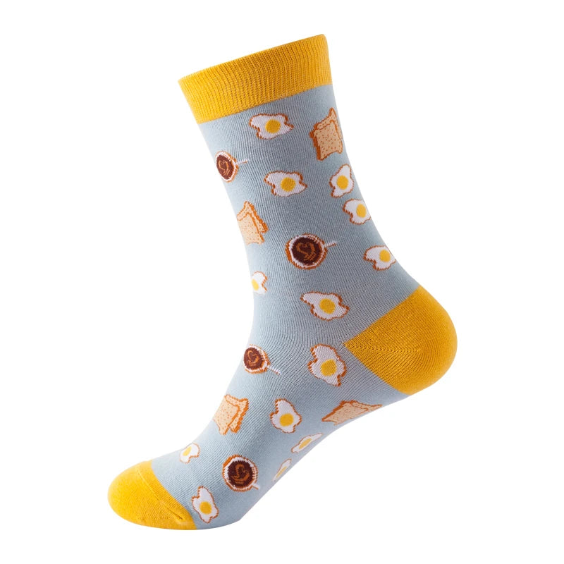 Funny Socks Men Women Casual Cartoon Beer Hamburger Egg Sausage Ice Cream Avocado Heart Sokken Unisex Novelty Skateboard Meias