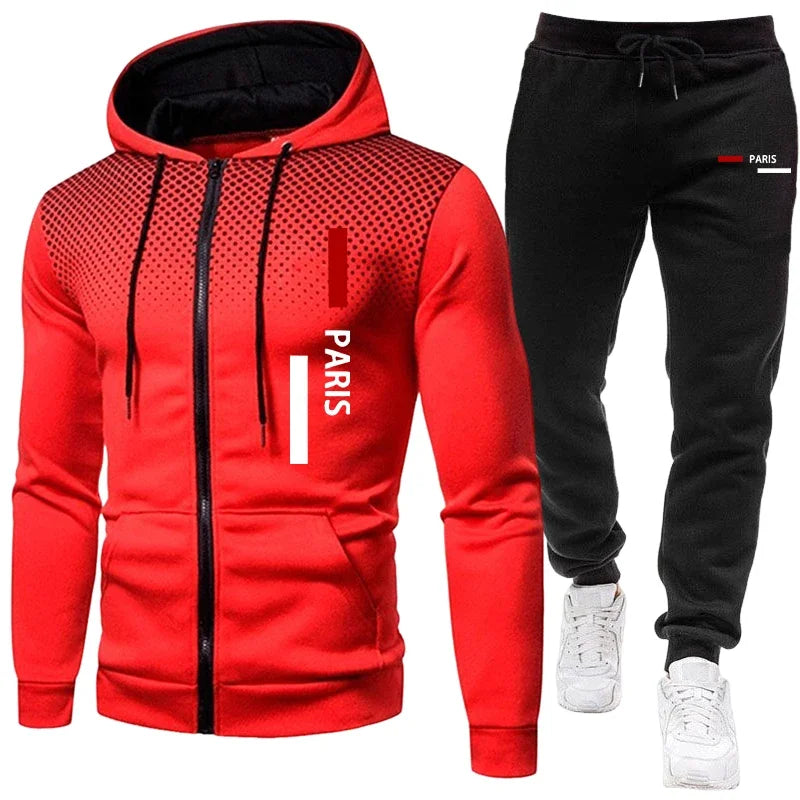 Men's Sportswear Hooded Sweatshirt and Sweatpants Urban Casual Sporty Zipper Hoodie Jogging Suit Fall/winter Training Outfits