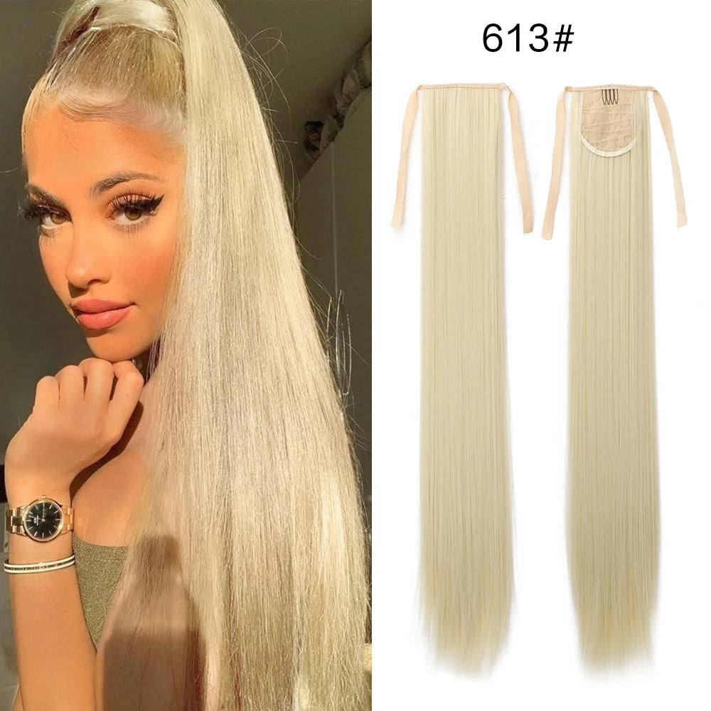 Women's Synthetic Wig (18inch-34inch) Long Straight Hair with a Ponytail Wrap and Clip Style Hair Accessory