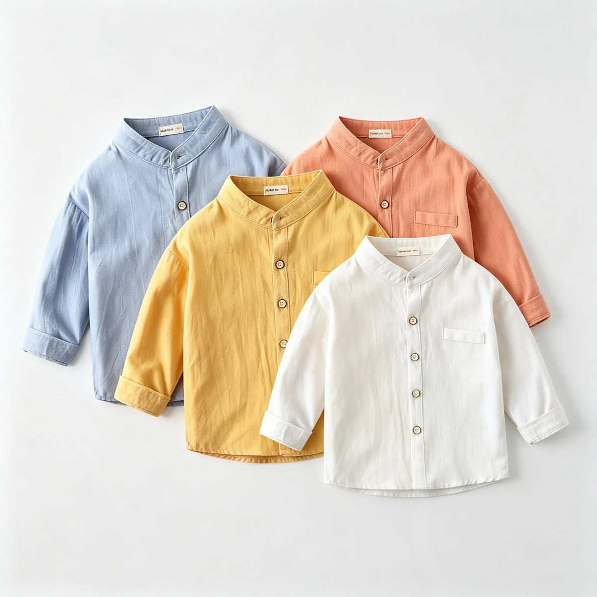 Kids Solid Color Shirts 100 Cotton Long‑Sleeve Stand Collar Loose Fit Tops For 1‑6Y Toddler Boy Girls Kindergarten Spring Outfit