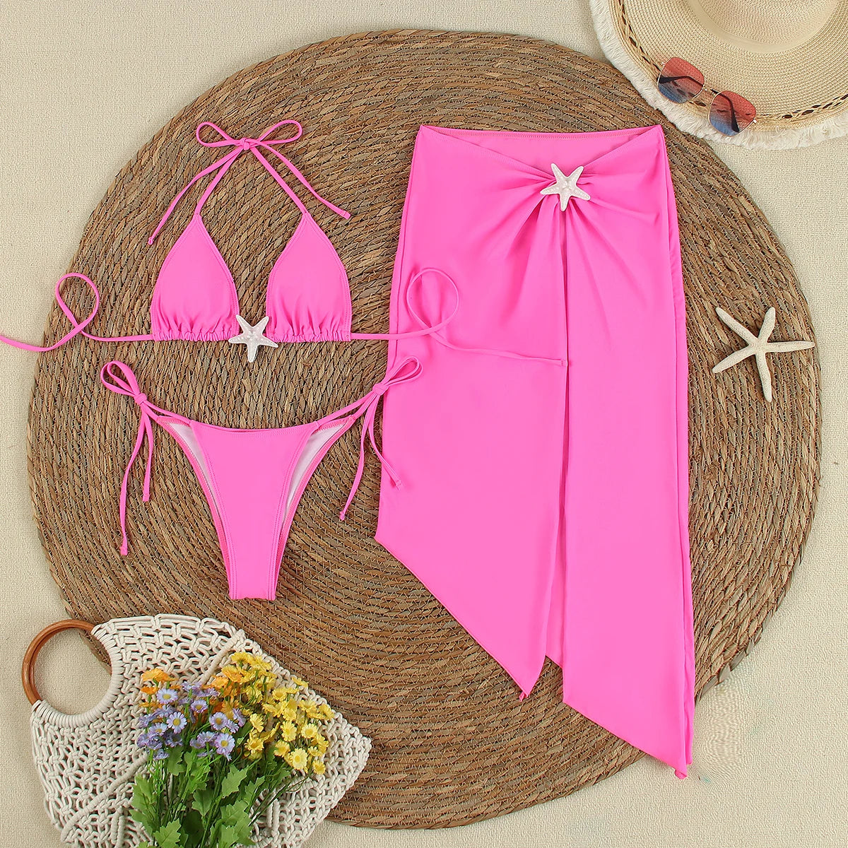 Sexy Solid 3 pieces Micro Bikinis Women Swimsuit 2024 Swimwear Bathing Suit Beachwear Long Skirt Bikini Set Biquini female