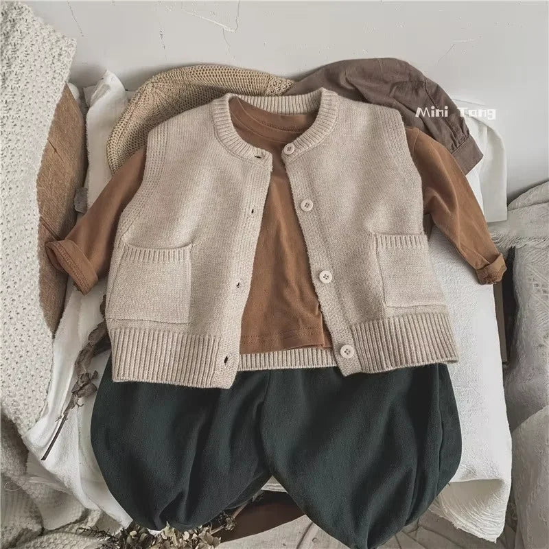 Children Sweater Vest Autumn Winter 2026 New Fashion Boys Girls Baby Knitted Cardigan Coat Kids Clothing