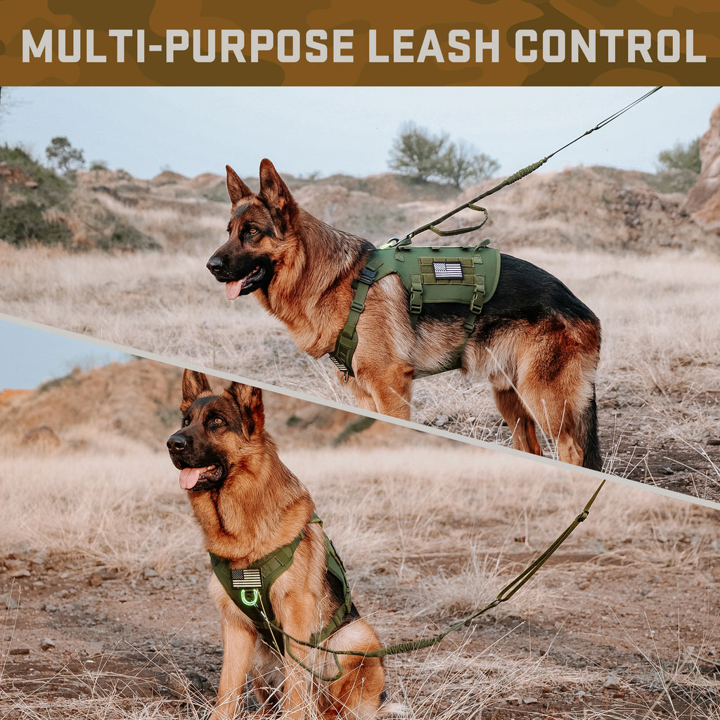 Military Tactical Dog Harness Collar Leash Set with Pouches Flags Durable Pet Harnesses Vest Collars Leashes for Dogs Training