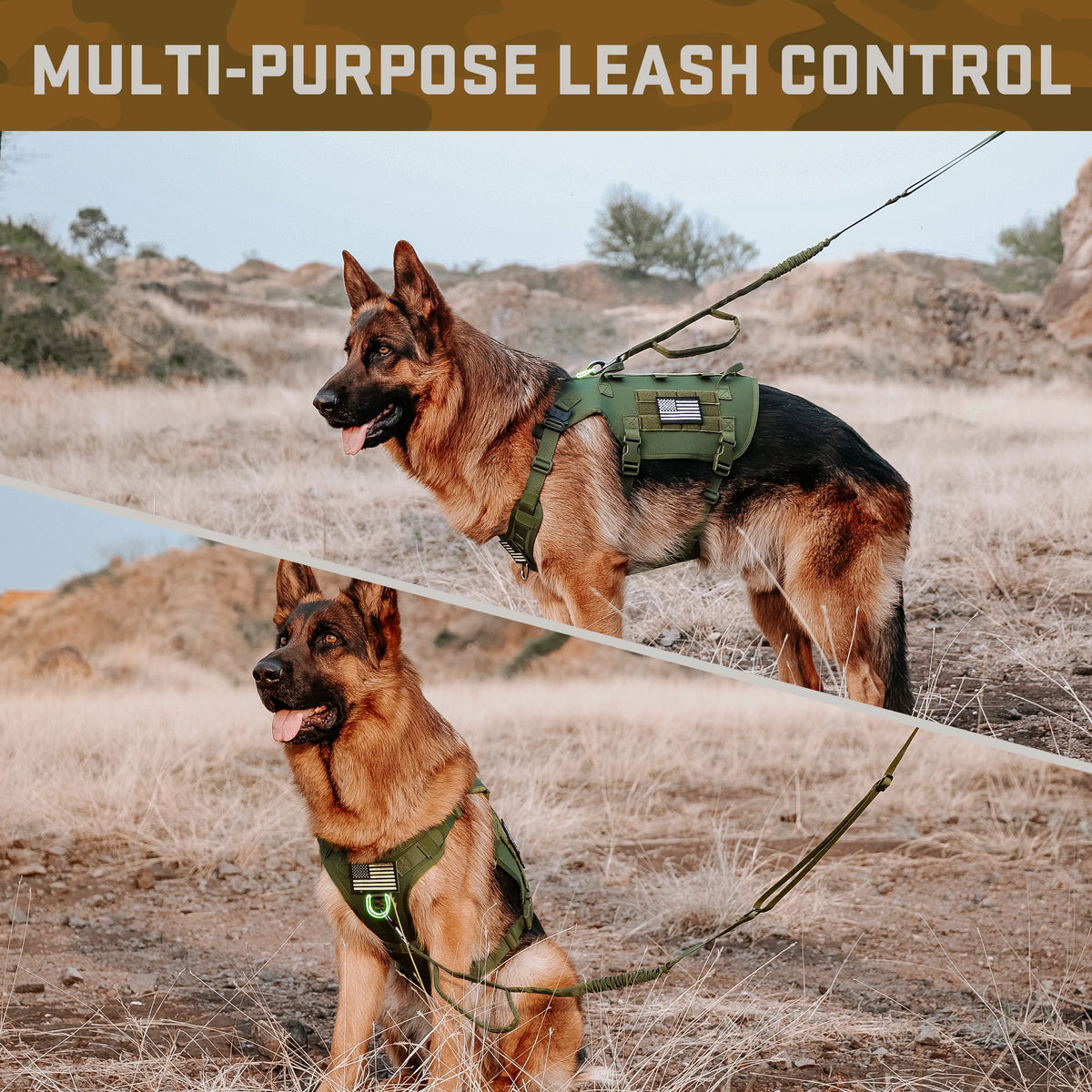 Military Tactical Dog Harness Collar Leash Set with Pouches Flags Durable Pet Harnesses Vest Collars Leashes for Dogs Training