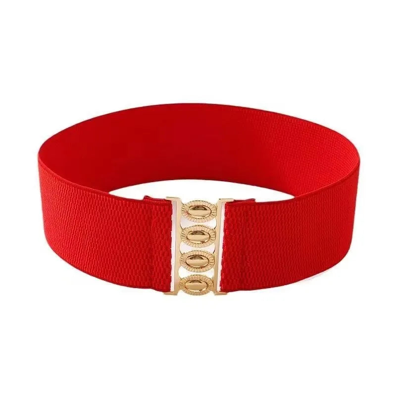 Women Belt Fashion Elastic Waist Cover Golden Buckle Elastic Waist Closure Versatile Wide Belt Paired With Dress Coat Lady Belts