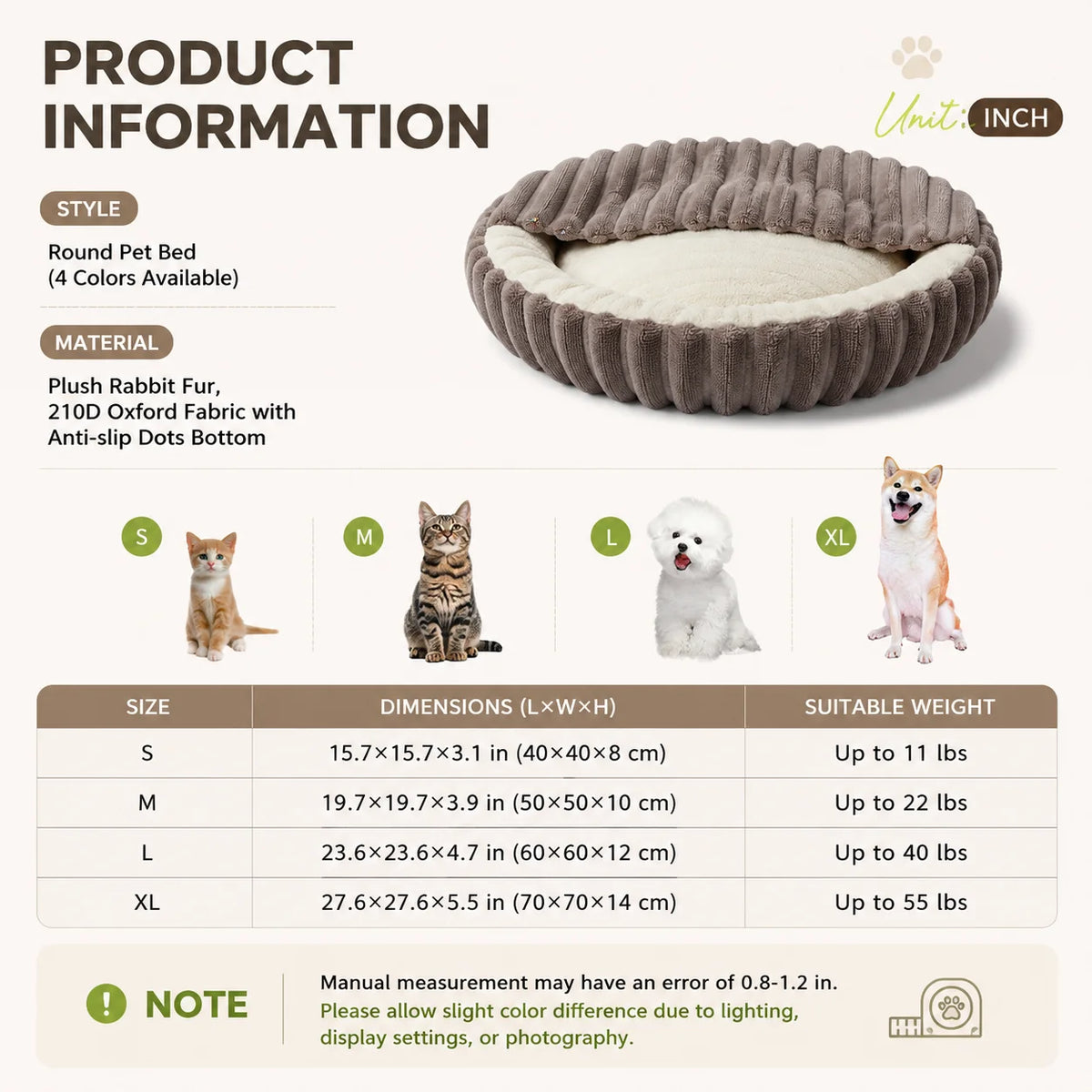 Plush Pet Bed Soft Rabbit Fur Dog Bed Cat Bed Calming Round Cushion Cozy Sleeping Nest Comfortable Pet Sofa