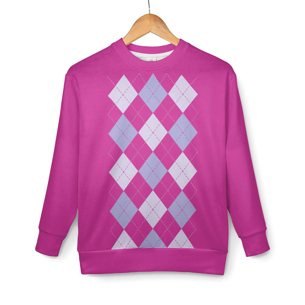 Kids' Fall/Winter Fashion Staple: Pink Diamond Round Neck Hoodie, Blending K-POP and Preppy Style, Versatile and Comfortable