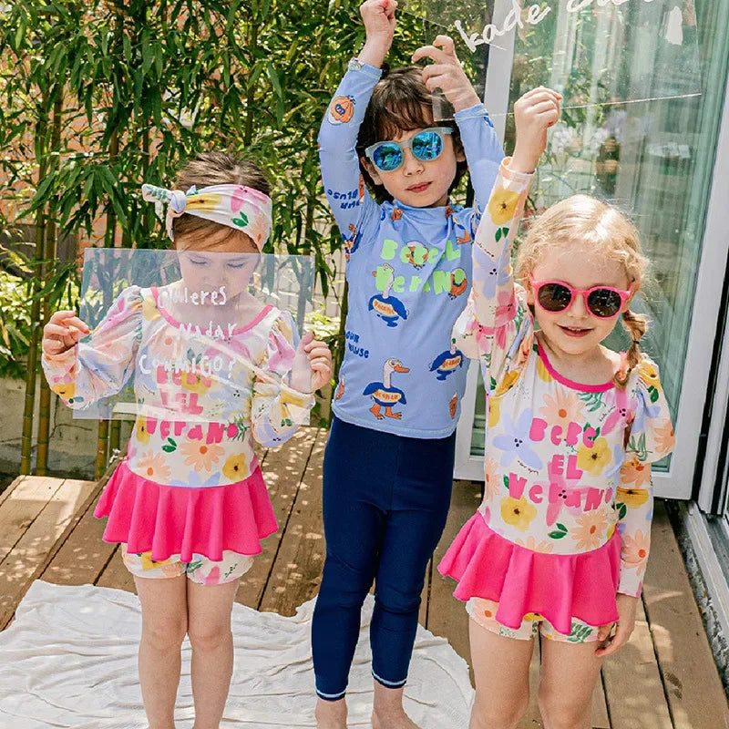 Children's Swimsuit for Boys 2025 New Style Baby Long Sleeved Long Pants Three Piece Set Sunscreen for Boys Aged 3-12 Swimsuit