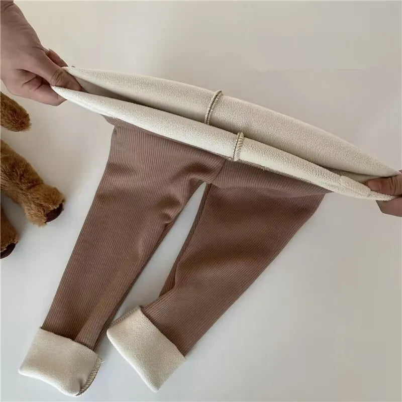 Kids Boys Pants Autumn Winter Thick Warm Girls Leggings Solid Color Children's Pant Kids Clothes