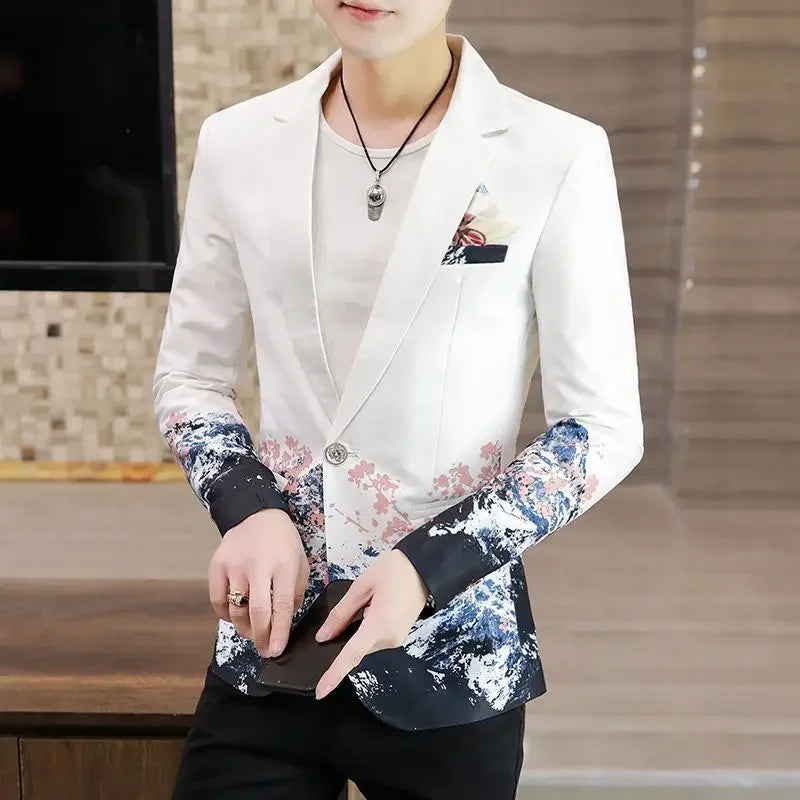 Spring Autumn New Male Sense of Design Leisure Outwea Fashion High-end Blazers Men's Korean-Style Slim-Fit Printed Suit Jacket r
