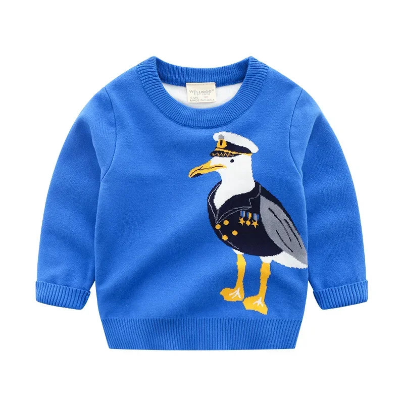 New 2023 Kids Children Pullover Sweater Autumn Winter Boys Cute Cartoon Jacquard O-neck Knitted Jumper Sweaters Tops Clothing