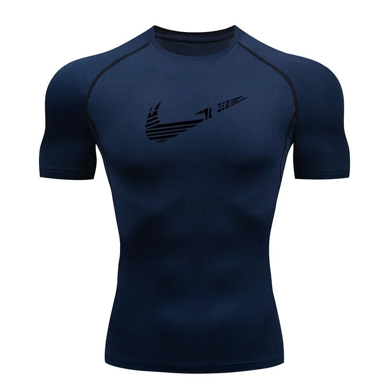 Men Compression Running T Shirt Fitness Print Tight Short Sleeve Tshirt Training Jogging Shirt Gym Sportswear Quick Dry Rashgard