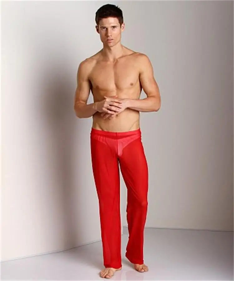 Sexy Men's Mesh Pyjamas Pants Low Waisted Sheer Transparent Homewear Trousers Man Lingerie Breathable Sleepwear Pants Leggings