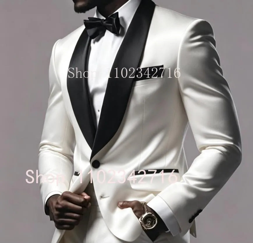 New Luxury Red Satin Men Suits 2025 Shawl Lapel Single Breasted Wedding Blazer 2 Piece Jacket Pants Formal Prom Party Suit Male