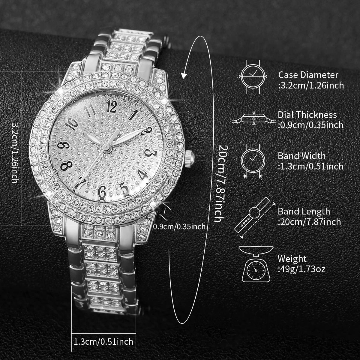 3Pcs/set Fashion Women's Artificial Diamond Band Quartz Watch 3 colors Set（Box not included）