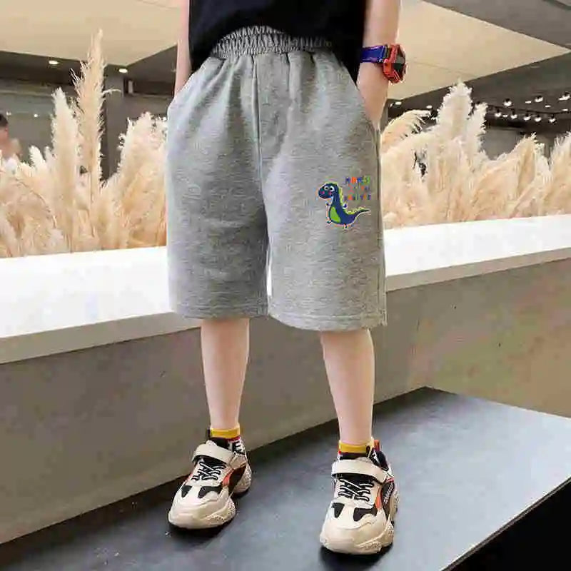 Summer Boys Sport Shorts 2024 Cartoon Dinosaur Printed Kids Pants Teens Running Sweatpant with Pocket