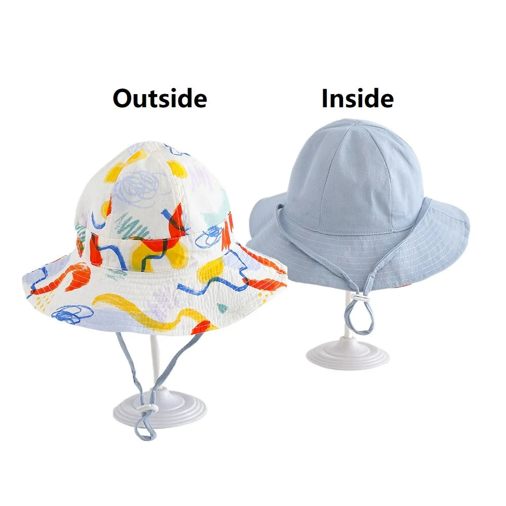 New Kids Bucket Hat Double-side Fisherman Hat Spring Summer Children Sun Hats for Girls and Boys Outdoor Baby Sun Hat