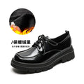 Women Black Lace Up Platform Loafers Retro British Style Leather Shoes Soft Sole Minimalist Casual Daily Footwear